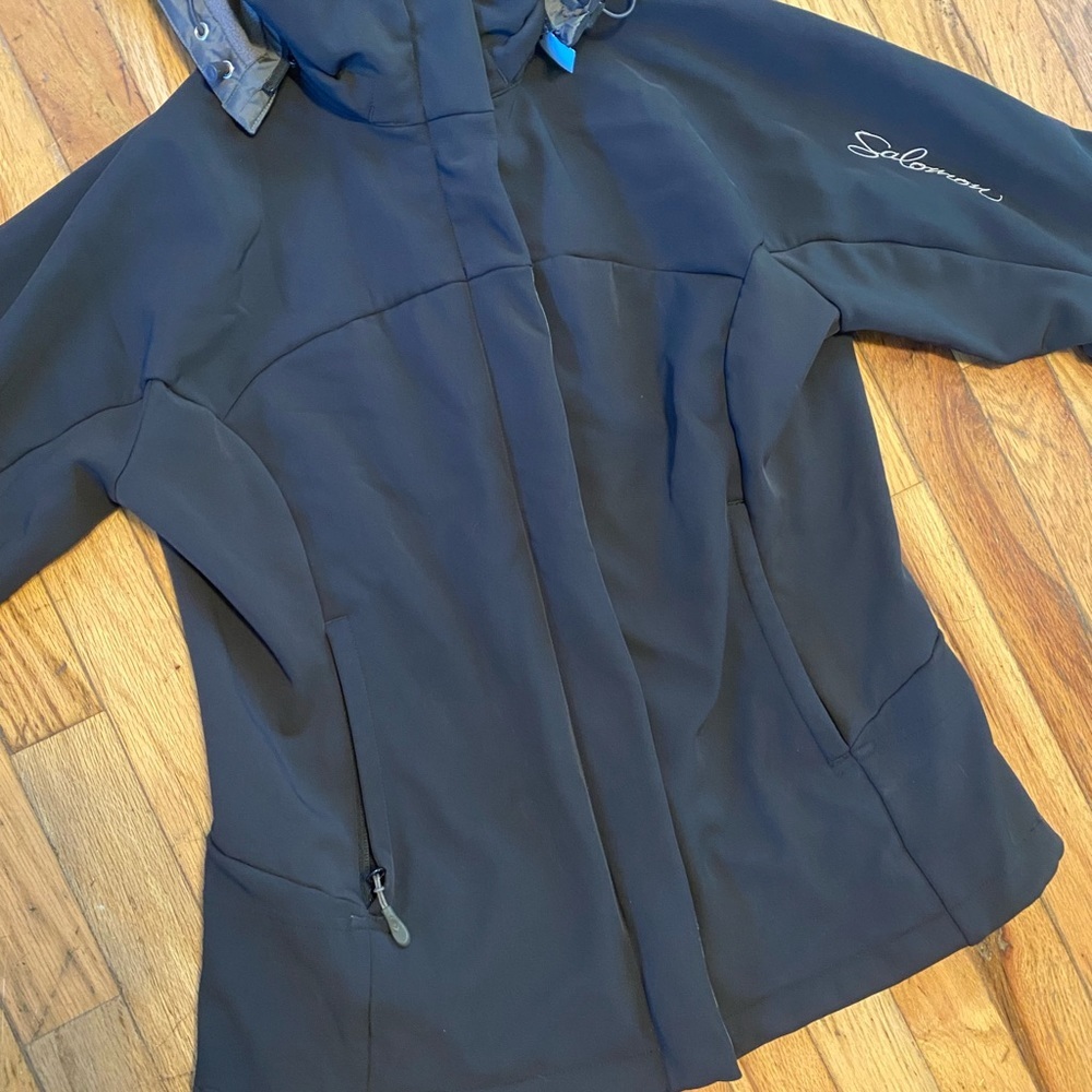 Salomon Fleece Lined Hooded Ski Jacket Black Medium Winter Coat - Picture 4 of 8